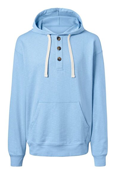 Tchibo Men Drawstring Heather Hooded Sweatshirt, Sky Blue