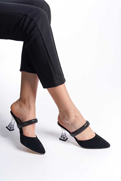 Weynes Women's Black 7 cm Transparent Heeled Evening Dress Heeled Shoes and Slippers WSB0670