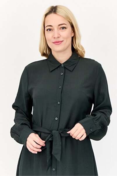 Bebe Women Plain Tie Closure Maxi Dress, Dark Green