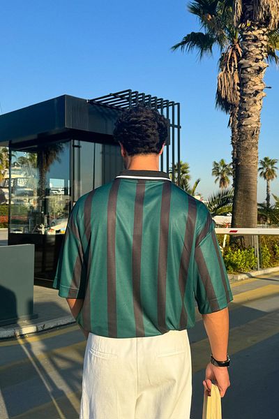 Flaw Wear Lenumero94 Green Polo Neck Jersey with Bars