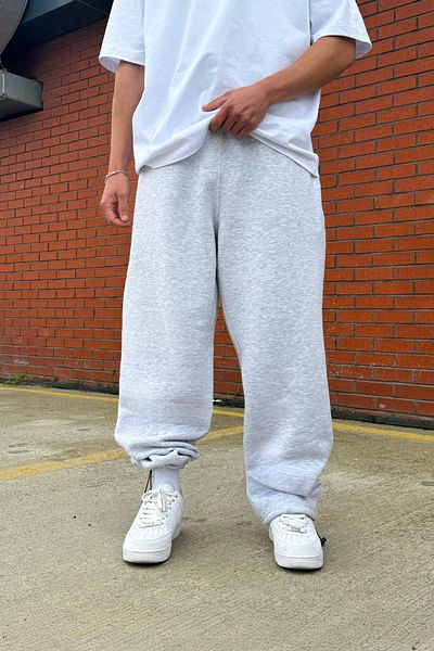 Flaw Wear Adjustable Leg Basic Gray Melange Baggy Sweatpants