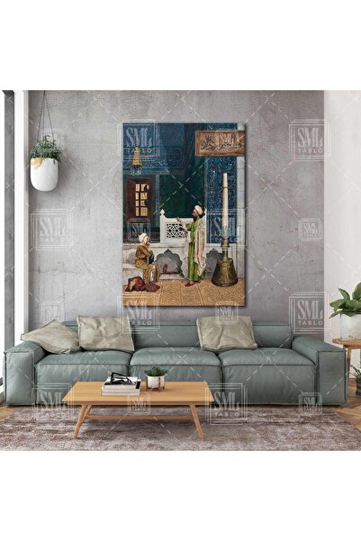 SML TABLO Osman Hamdi Bey Yeşil Camide Kuran Dersi Dikey Kanvas Tablo