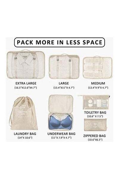 HALAMODO 7-Piece Travel Organizer Luggage Set Beige