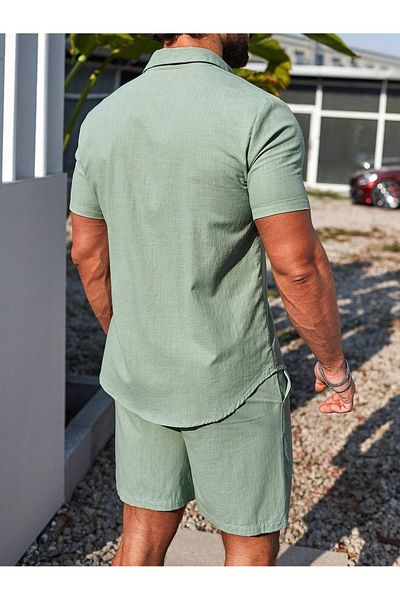 YNGMENCLASS Non-Sweating Textured Men's Shorts Shirt Set