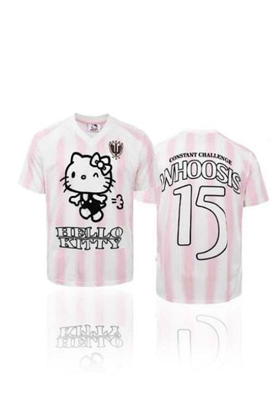 Köstebek Pink Striped V-Neck Hello Kitty Whoosis Unisex T-Shirt