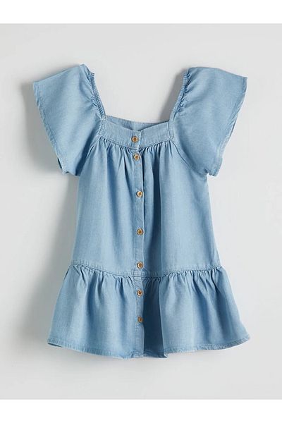 LC Waikiki LCW Kids Rochie Jeans pentru fete cu broderie flori albastre