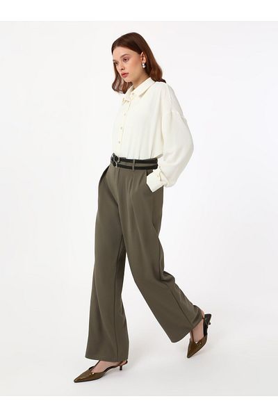 Refka Double Belt Detailed Trousers - Khaki - Refka