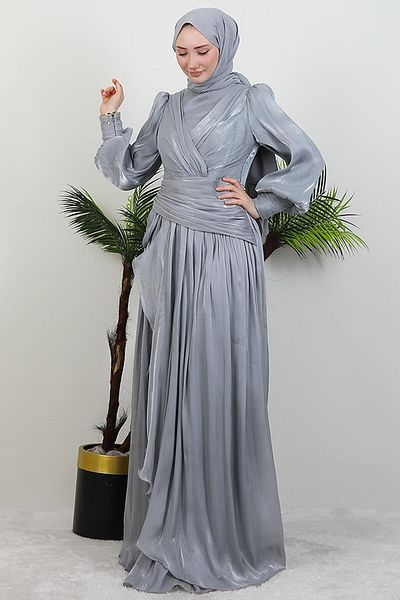 GİYZAMİLA Tulip Hijab Evening Dress Gray