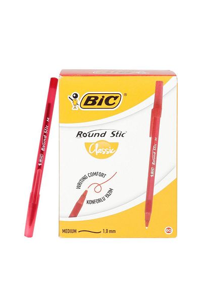 Bic Round Stick Ballpoint Pen 1.0 mm 60 Pieces - Red