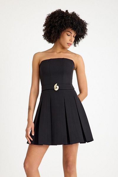 SpringStore Black Pleated Short Evening Dress