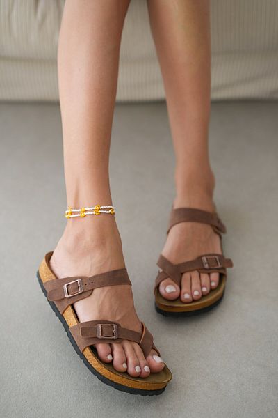 selinshoes Wine Women's Slippers with Flip Flop Buckle Detail - Brown