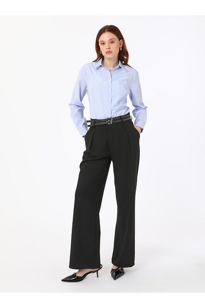 Refka Double Belt Detailed Trousers - Black - Refka