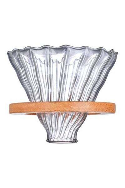 HALAMODO Glass Coffee Drip Filter With Wooden Holder Clear/Beige 10x11.5cm