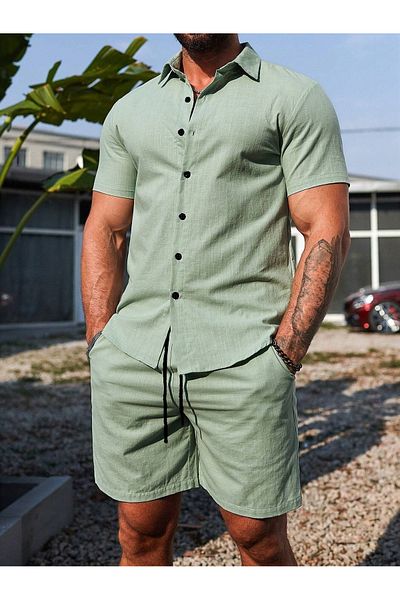 YNGMENCLASS Non-Sweating Textured Men's Shorts Shirt Set