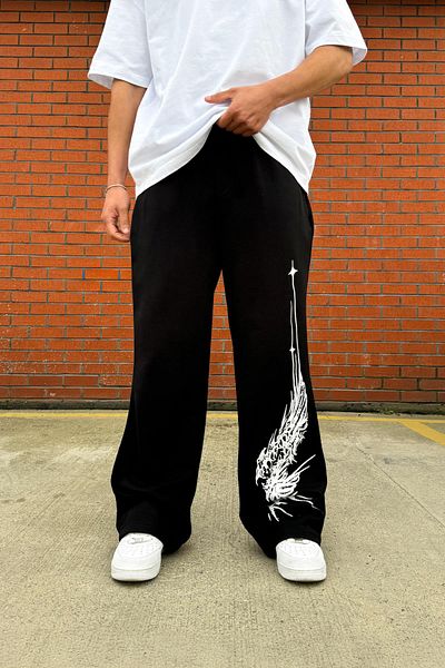 Flaw Wear Lightning Print Detail Black Sweatpants