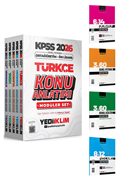 Yediiklim Yayınları 2026 KPSS Ortaöğretim Ön Lisans Genel Yetenek Kültür Konu Anlatımlı Modüler Set 9 Ürün Yediiklim