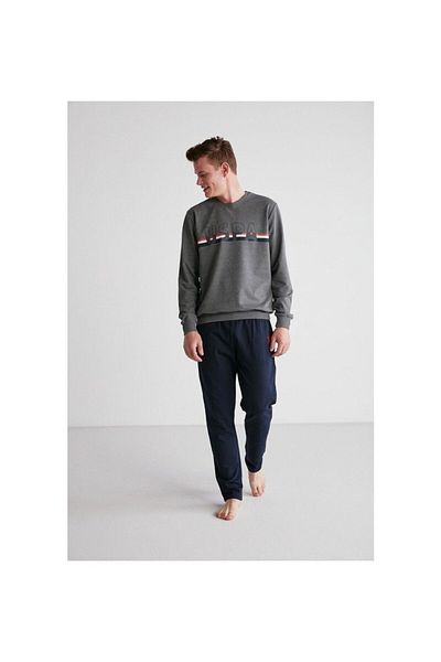 U.S. Polo Assn. Πόλο Ασν. Ανδρικό σετ πιτζάμα με μακρυμάνικο λαιμόκοψη ανθρακί - γκρι - BATDN18I71K0-MA