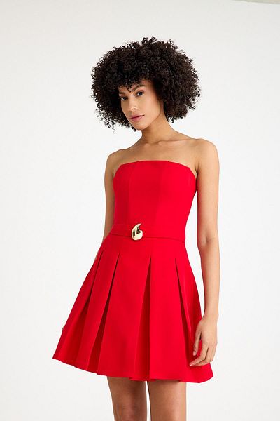 SpringStore Red Pleated Short Evening Dress