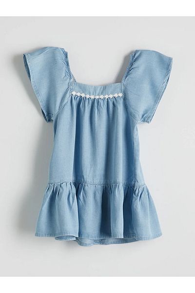 LC Waikiki LCW Kids Rochie Jeans pentru fete cu broderie flori albastre