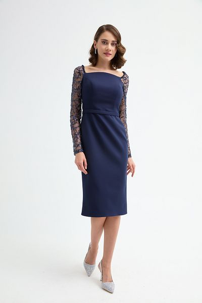 Lafaba Women's Navy Blue Sleeve Detailed Promise Engagement Wedding Evening Dress