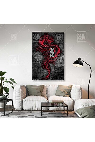 SML TABLO Kırmızı Ejderha Uzak Doğu Dövüş Sanatları Dikey Kanvas Tablo
