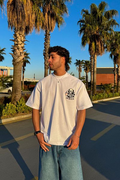 Flaw Wear Staying Alive Embroidered White T-Shirt