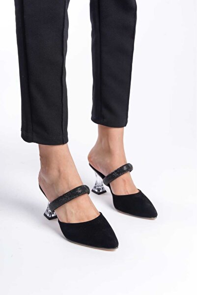 Weynes Women's Black 7 cm Transparent Heeled Evening Dress Heeled Shoes and Slippers WSB0670