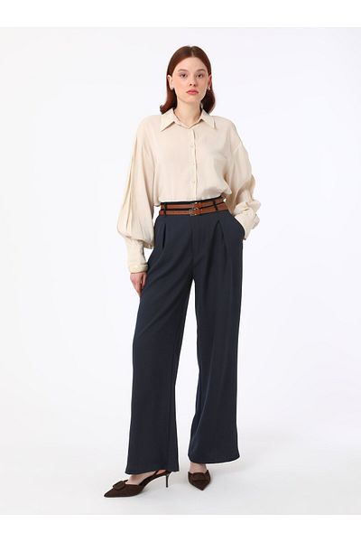 Refka Double Belted Trousers - Navy Blue - Refka