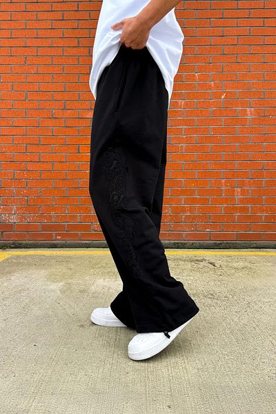 Flaw Wear Unicorns Embroidery Detail Adjustable Black Sweatpants