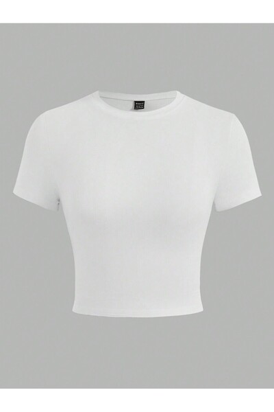 DAXİS Sportwear Company بلوزة نسائية قصيرة الأكمام من الليكرا برقبة دائرية