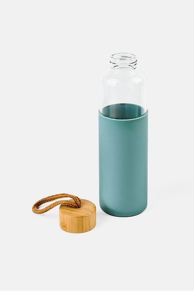 Catherine Malandrino Glass Water Bottle With Silicone Sleeve 550 Ml, Turquoise