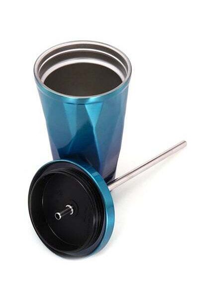 HALAMODO Stainless Steel Double Wall Tumbler With Straw And Lid Blue 10.2 x10.2x18centimeter