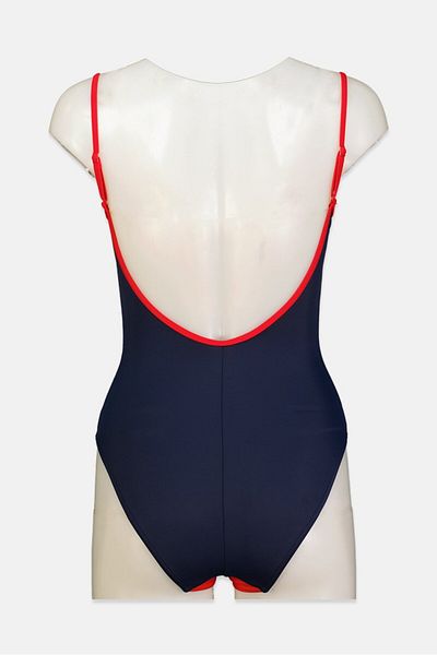 Tommy Hilfiger Women Graphic Print Sleeveless One Piece Swimsuit, Navy And Red And White