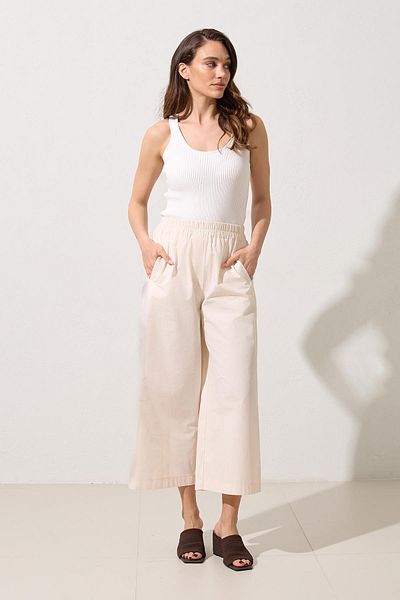 Setre Cream 100% Cotton Relaxed Cut Trousers with Elastic Waist and Pocket Detail
