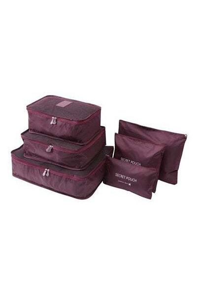 HALAMODO 6-Piece Travel Laundry Organizer Bag Wine Red 31x20x2cm