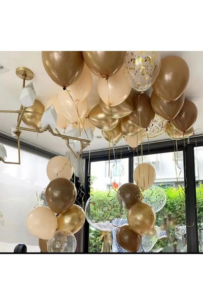 Parti Zamanı Krom Gold Kahverengi Ten Gold Konfetili Şeffaf Balon 20 Li Set