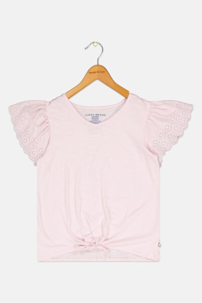 LUCKY BRAND Kids Girl V-Neck Eyelet Sleeve Solid Top, Lilac