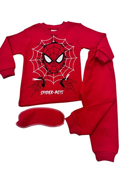 Esterella erkek çocuk baskılı pijama takımı/ kırmızı çocuk pijama takımı/ uyku bandı hediyelidir