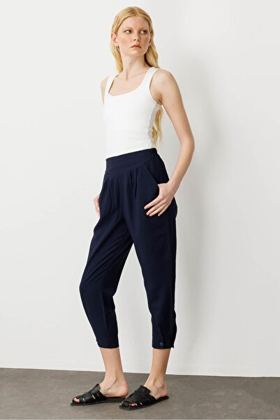 Desen Triko Жіночі широкі штани з широким поясом і ґудзиками, сині