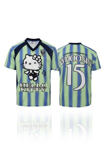 Köstebek Green Striped V-Neck Hello Kitty Whoosis Unisex T-Shirt