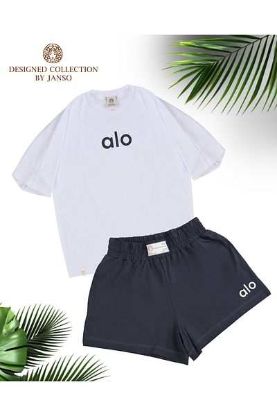 JANSO GROUP - تيشيرت نسائي بأكمام قصيرة مطبوع عليه لولو - شورت طقم مكون من قطعتين مقاس كبير من القطن