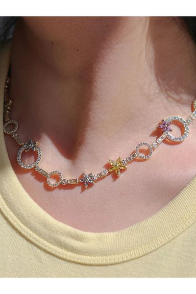 Reorah Collection Nature's Palette Necklace-Zircon Stone Flower Circle Necklace
