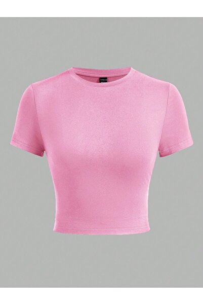 DAXİS Sportwear Company Kadın Bisiklet Yaka Likralı Kısa Kol Body Crop Bluz