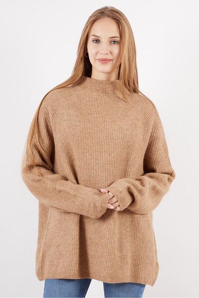 Tchibo Women Mock Neck Knitted Long Sleeve Sweaters, Brown