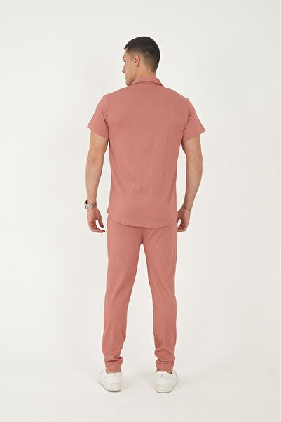 MFZ Giyim Dusty Rose Color Ottoman Fabric Slim Fit Men's Pants - Shirt Bottom Top Set