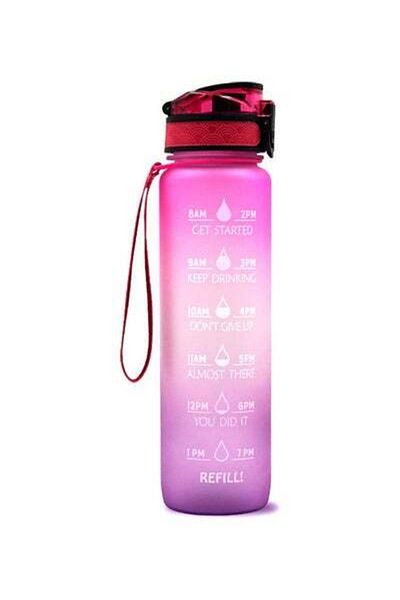 HALAMODO Sports Water Bottle Time Marker BPA Free and Leak Proof Portable Reusable Drinking Bottle Pink 29.5