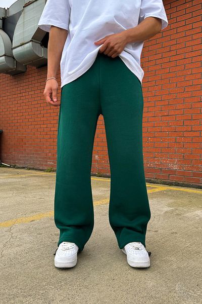 Flaw Wear Adjustable Leg Basic Green Baggy Sweatpants