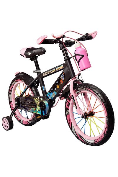 ACTION ONE Bicicleta copii 6-9 ani cu roti ajutatoare si bidon pentru apa in suport Super Nova, 20 inch, roz