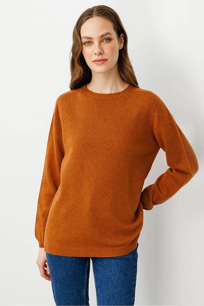 Desen Triko Women's Crew Neck Classic Wool Sweater Cinnamon