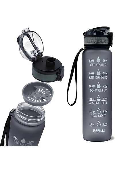 COOYA Leak Proof Water Bottle With Time Markings, 1-Litre, for Fitness, Gym, Outdoor Sports